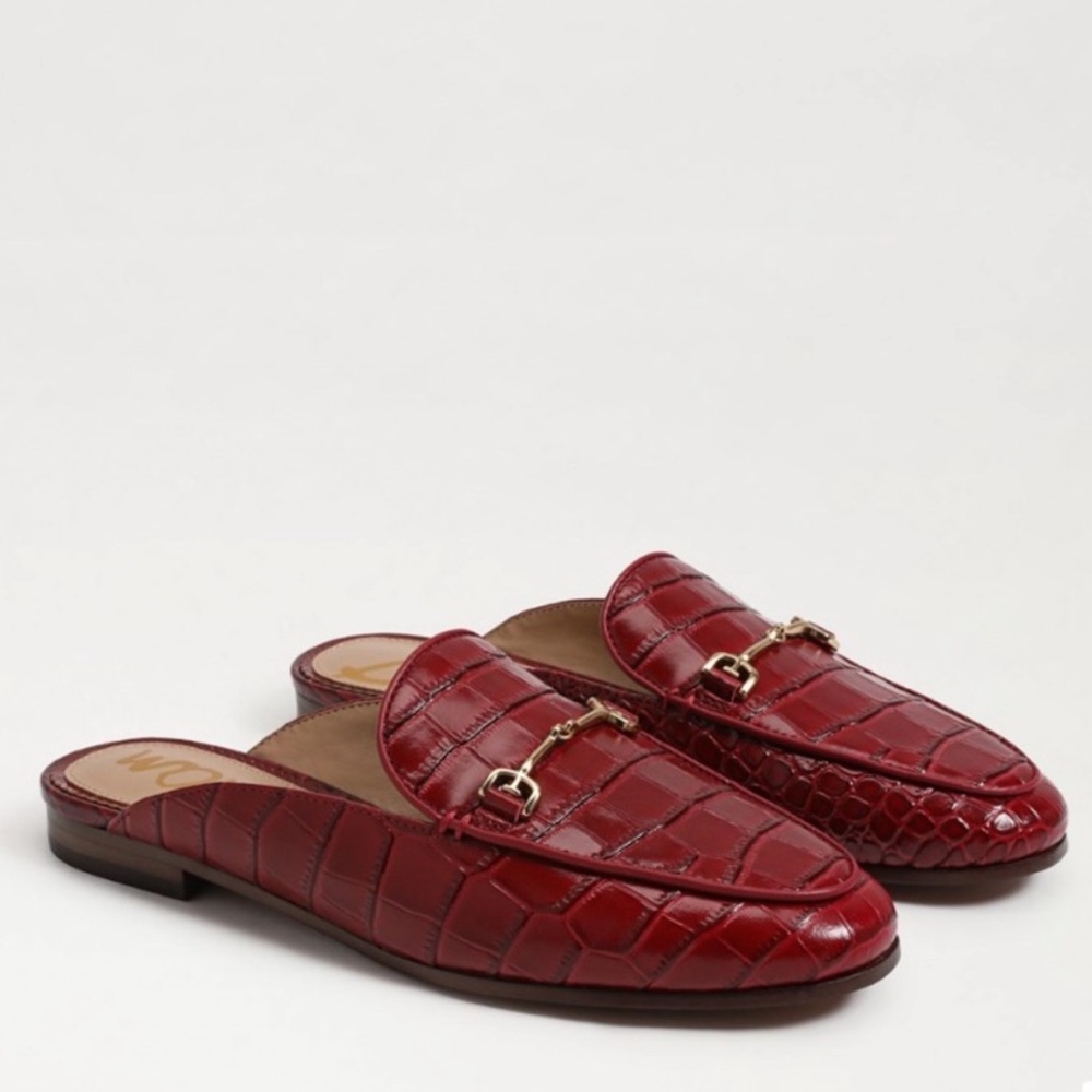 Sam Edelman Red Croc-Embossed Leather Horsebit Mules
